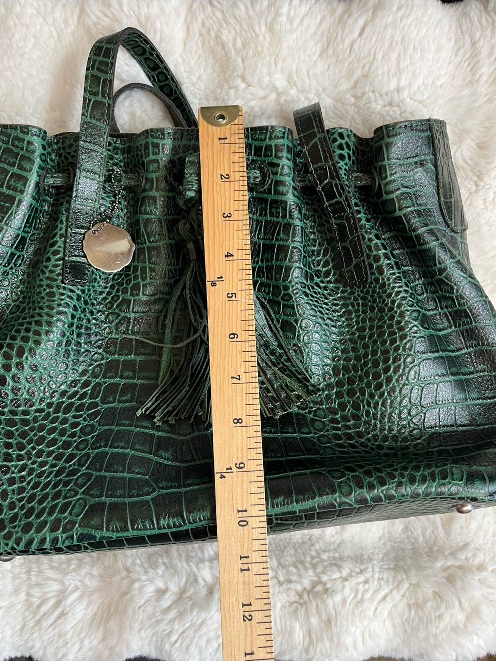 Patricia Nash Dark Green Croc-Embossed Tote with Tassel Charm - Picture 15 of 16